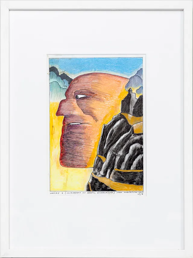 JOHN ANDERSSON (1960-2023). "UNCAS 2" (inspirerat av Bertil Wilhelmsson), blandteknik, signerad och daterad, 15/8, 2019.