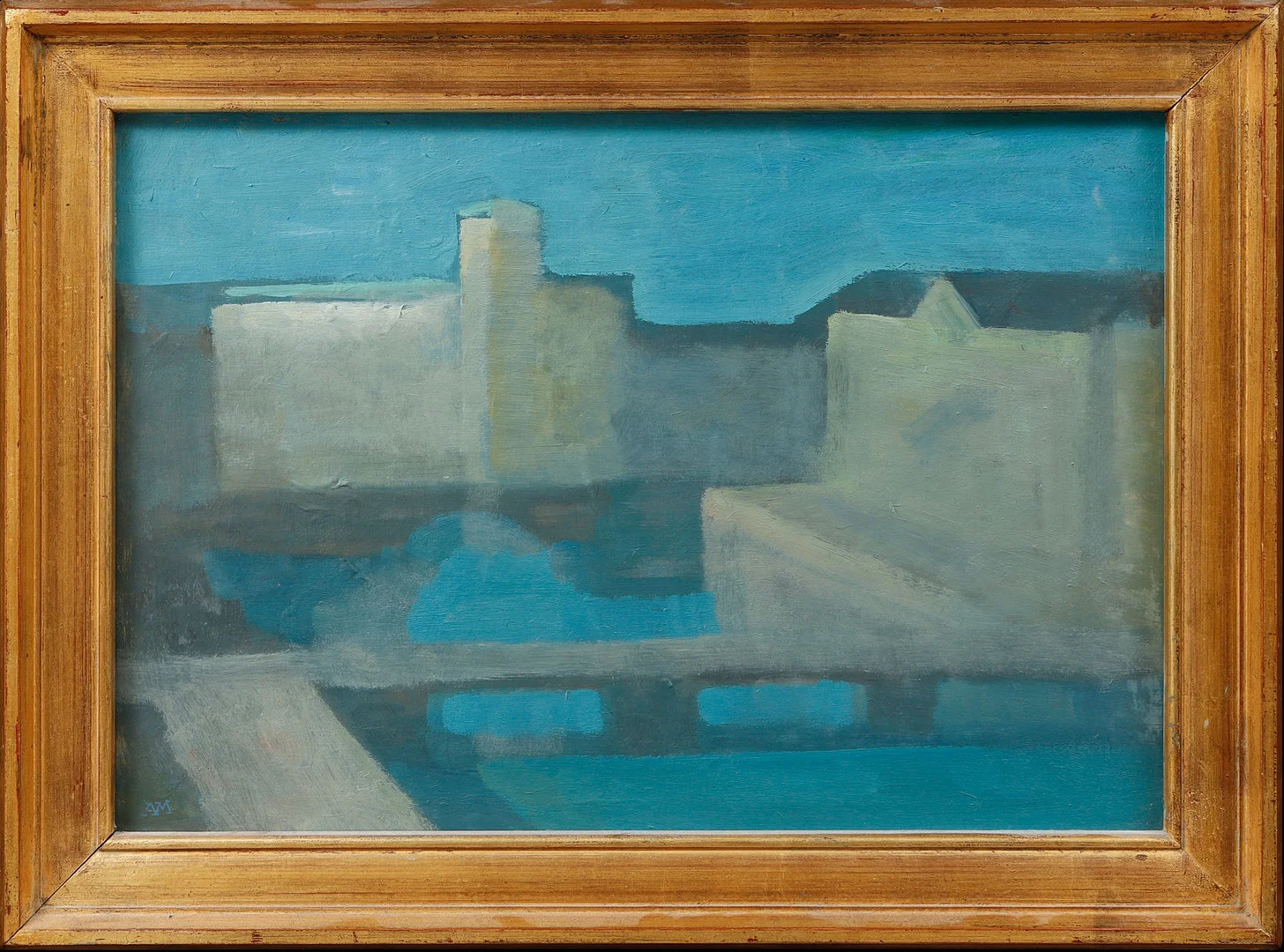 ARNE MALMBORG. "Mot Commerce", olja på pannå, signerad. — Paintings — Göteborgs Auktionsverk