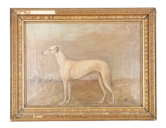 19TH-CENTURY BRITISH SCHOOL "NAIVE STUDY OF A GREYHOUND.".