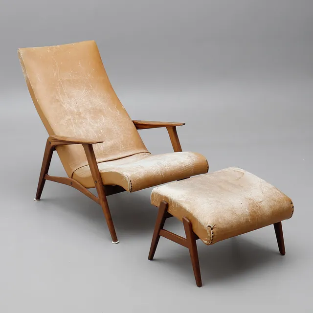 FÅTÖLJ MED FOTPALL, "SIESTA", JIO-MÖBLER, 1960-TAL.