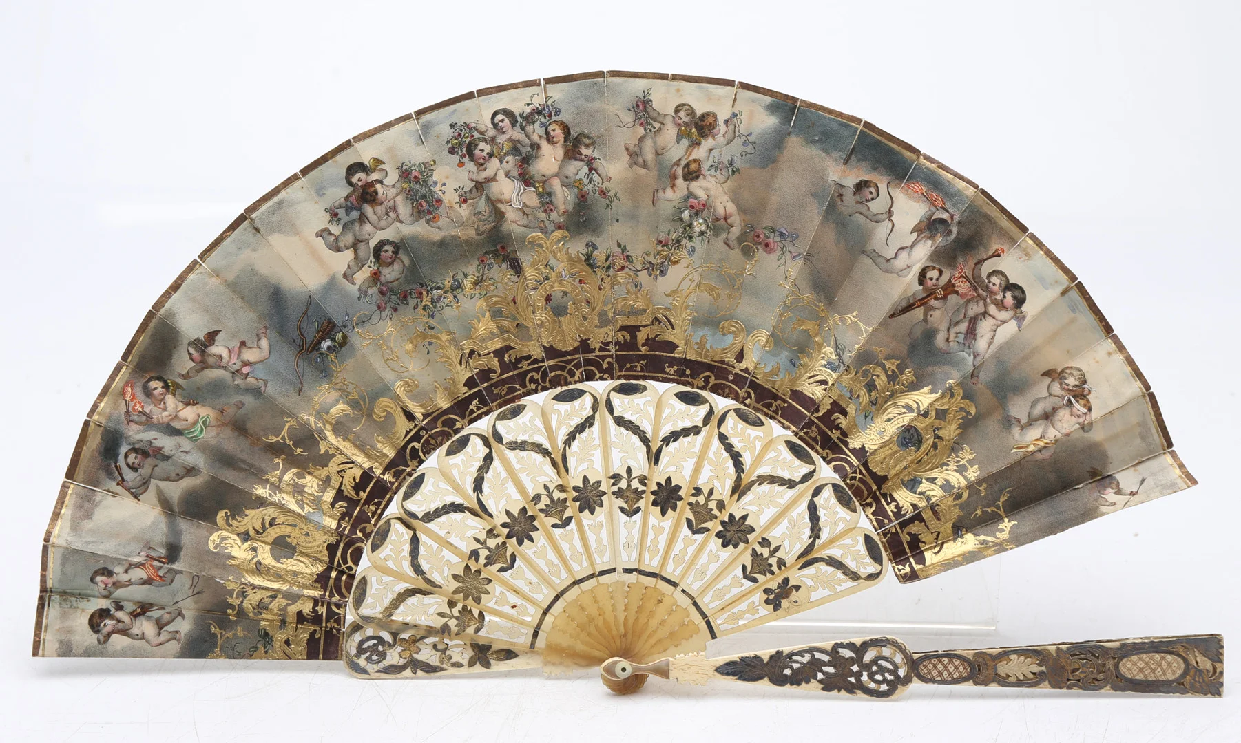 Louis Philippe fan with lithographed and illuminated leaves. — Vintage & Designer Fashion — Balclis
