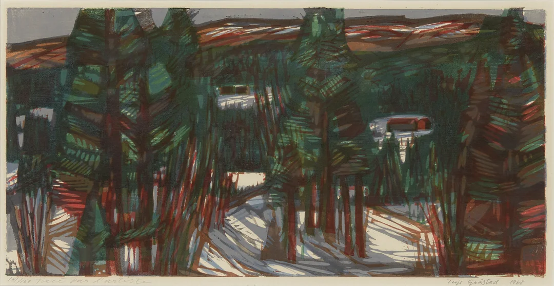 Grøstad, Terje — Hytter i skogen, 1968 — Kunst/Grafikk — Blomqvist