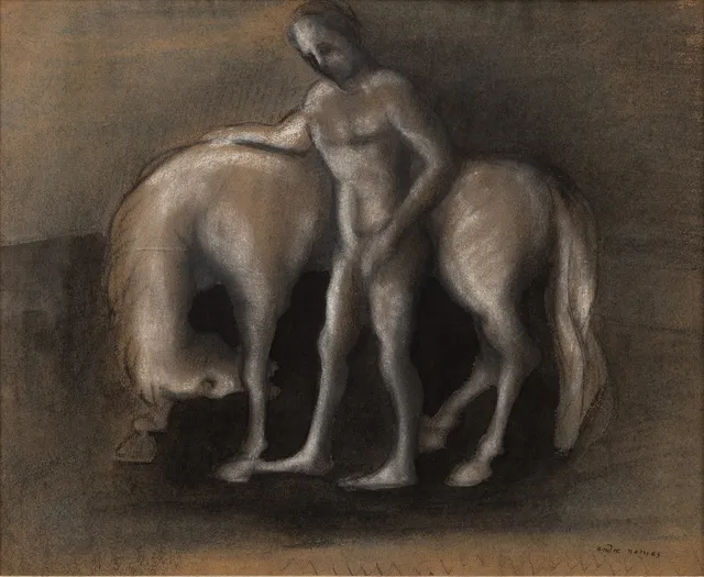 ENDRE NEMES. komposition med man och häst, pastell, signerad.