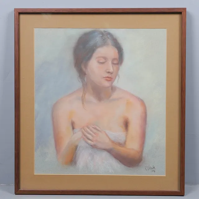 OIDENTIFIERAD KONSTNÄR. PASTELL, PORTRÄTT AV KVINNA, SIGNERAD OCH DATERAD 1979.