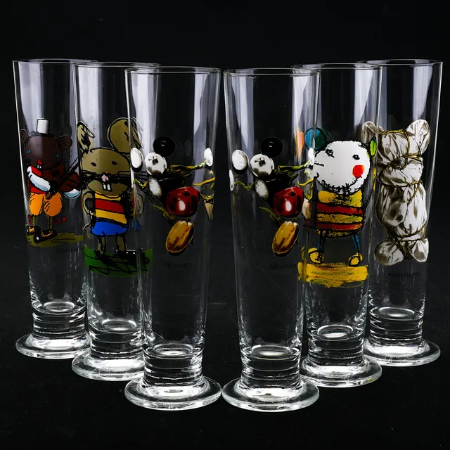 ÖLGLAS, glas, 6 st, Lasse Åberg, signerade.