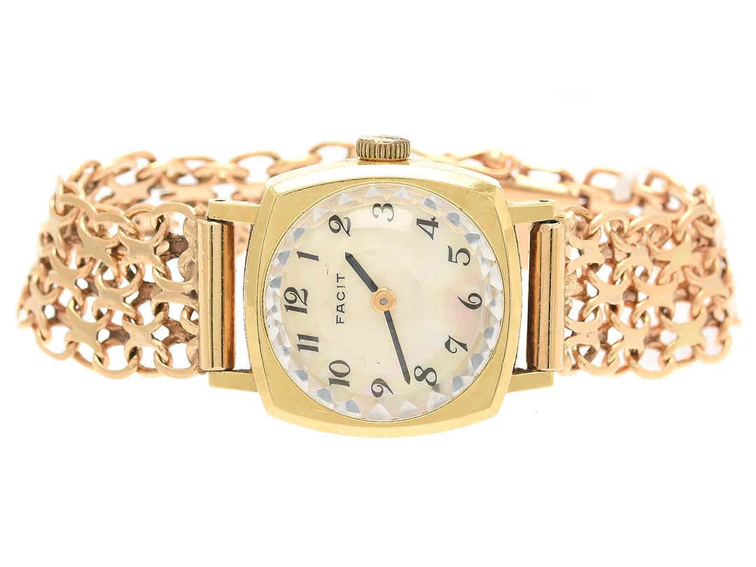 Damur Facit manuell 18K pärlemorurtavla med armband i 18K X-länk 16cm brv 29,3g — Klockor/Facit — Kaplans
