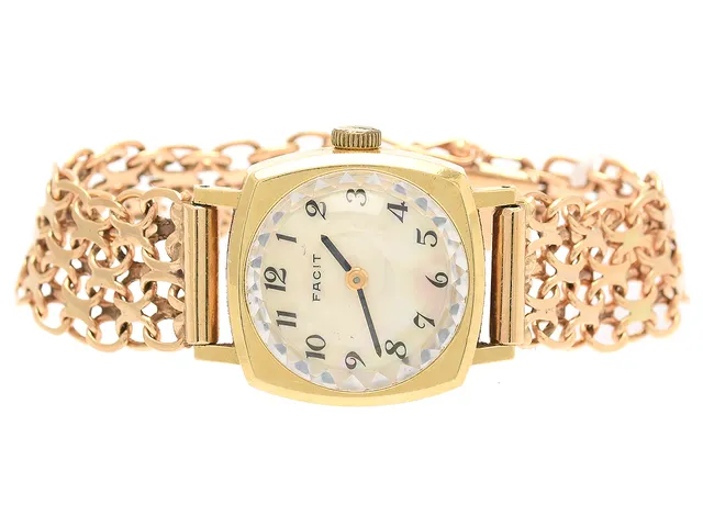 Damur Facit manuell 18K pärlemorurtavla med armband i 18K X-länk 16cm brv 29,3g