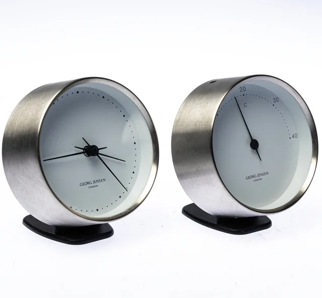 HENNING KOPPEL. Termometer & klocka, Georg Jensen, Danmark.