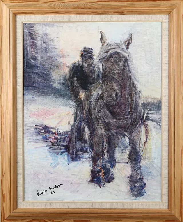 LARS MATSON. Arbetshäst, olja på pannå, signerad och daterad-83.
