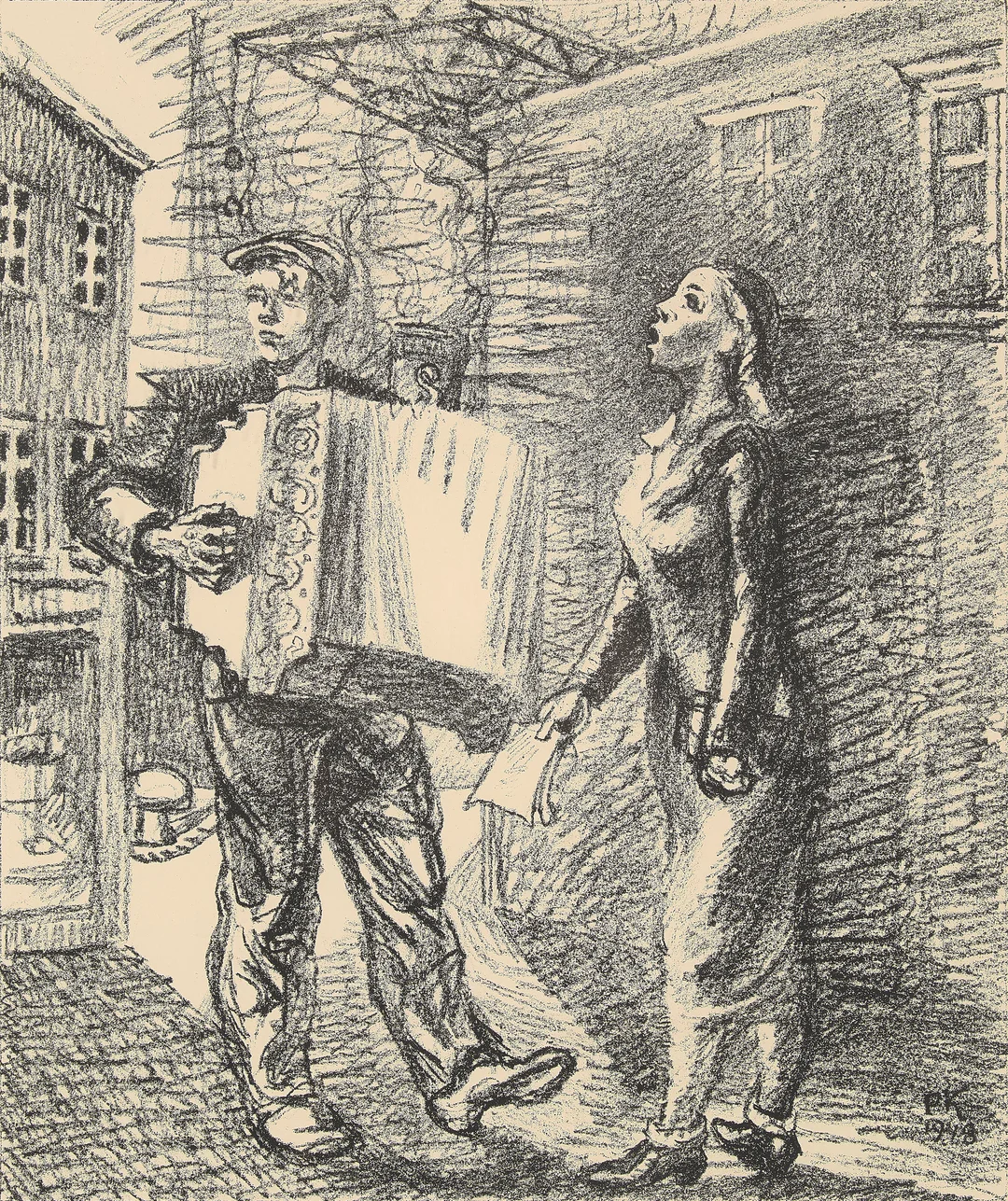 Krohg, Per — Gatemusikanter, 1948 — Kunst/Grafikk — Blomqvist