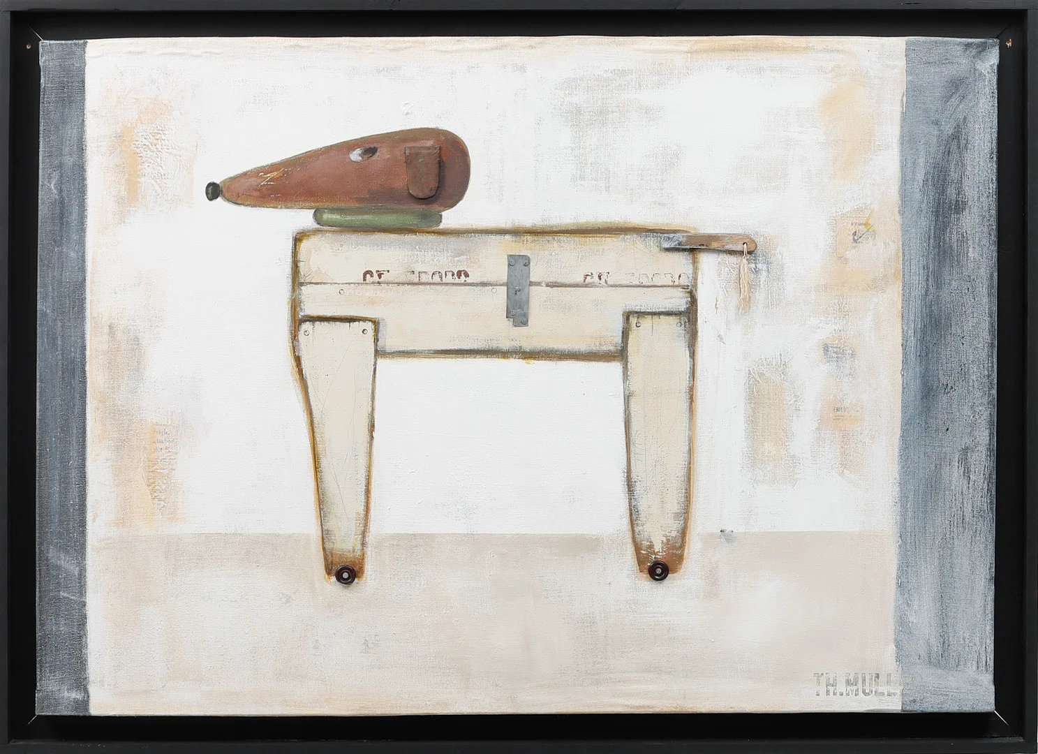 THOMAS MÜLLER. "Valpen i fönstret", olja på duk med collage, stämpelsignerad, daterad 06. — Paintings — Göteborgs Auktionsverk