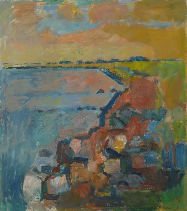 ROLF INGVAR KARLSSON. "Skärlövs hamn", Öland, olja på duk, signerad Rolf Ingvar K 21.