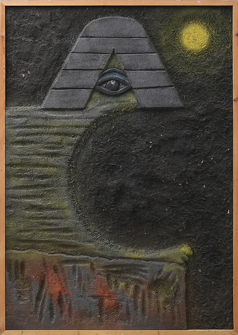 ALF STRIDFELDT. "Egypten" bemålad och skuren pannå, 1967. — Paintings — Garpenhus Auktioner