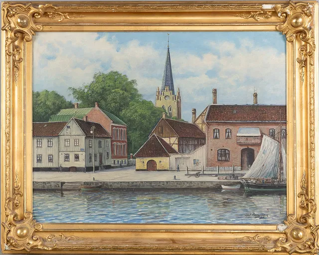 OLOF ANDERSSON (1884-1952). Motiv från Halmstad, olja på duk.