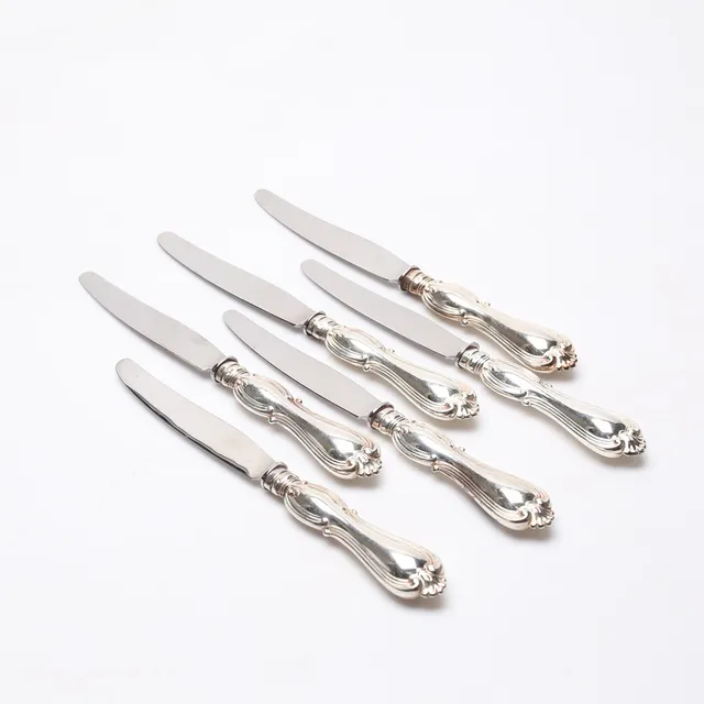 KNIVAR, 6 st, silver med stålblad, total vikt ca 440 gram.
