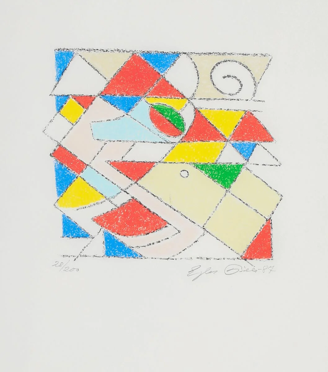 Untitled, 1987. Signed and dated Ejler Bille -87, 28/200. Lithograph in colours. Visible size 37×33 cm. — Modern Prints/CoBrA — Bruun Rasmussen