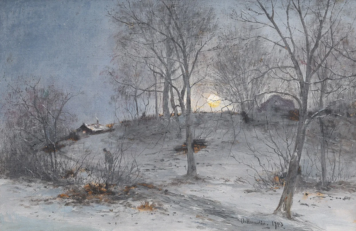 OLOF HERMELIN. OLJA PÅ DUK, "MÅNEN KOMMER UPP", SIGNERAD & DATERAD. — Paintings — Crafoord Auktioner Lund