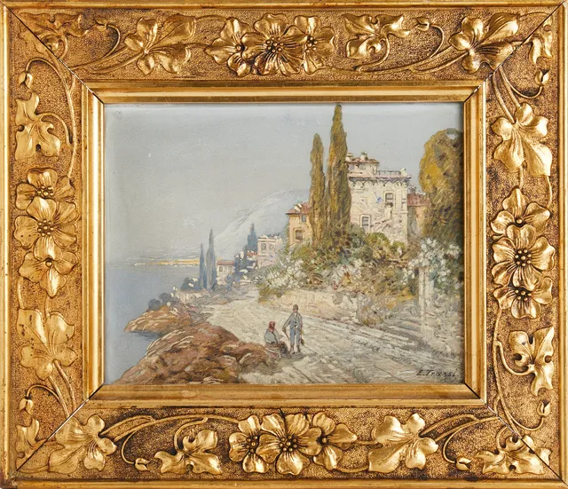 GEORG FISCHHOF (Österrike, 1849–1914). Sydländsk by, signerad under pseudonym E. Trassi.