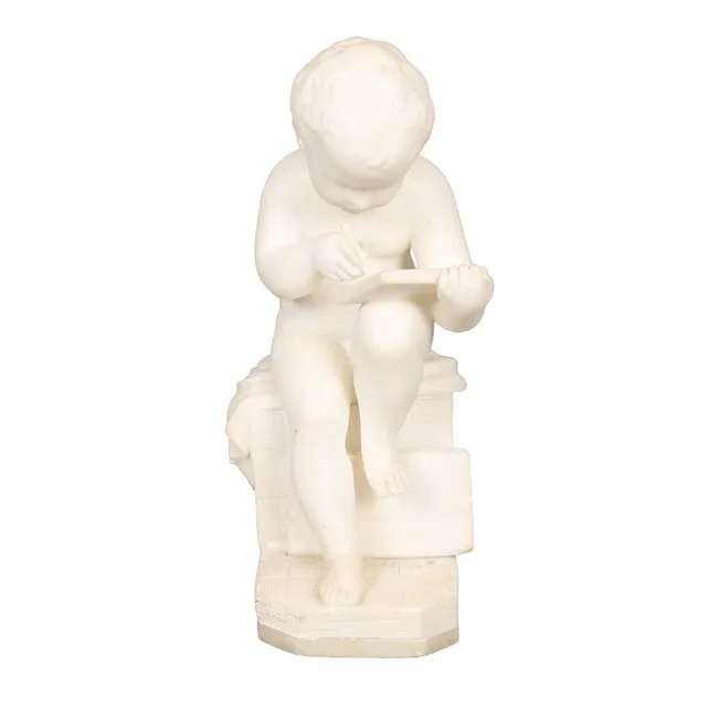 AFTER ANTONIO CANOVA (ITALIAN, 1757-1822) CARVED MARBLE STUDY OF A BOY WRITING ON A TABLET.