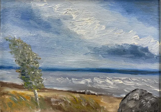 OLJA på duk, strandmiljö, oidentifierad konstnär. signerad O.Nyling 85.