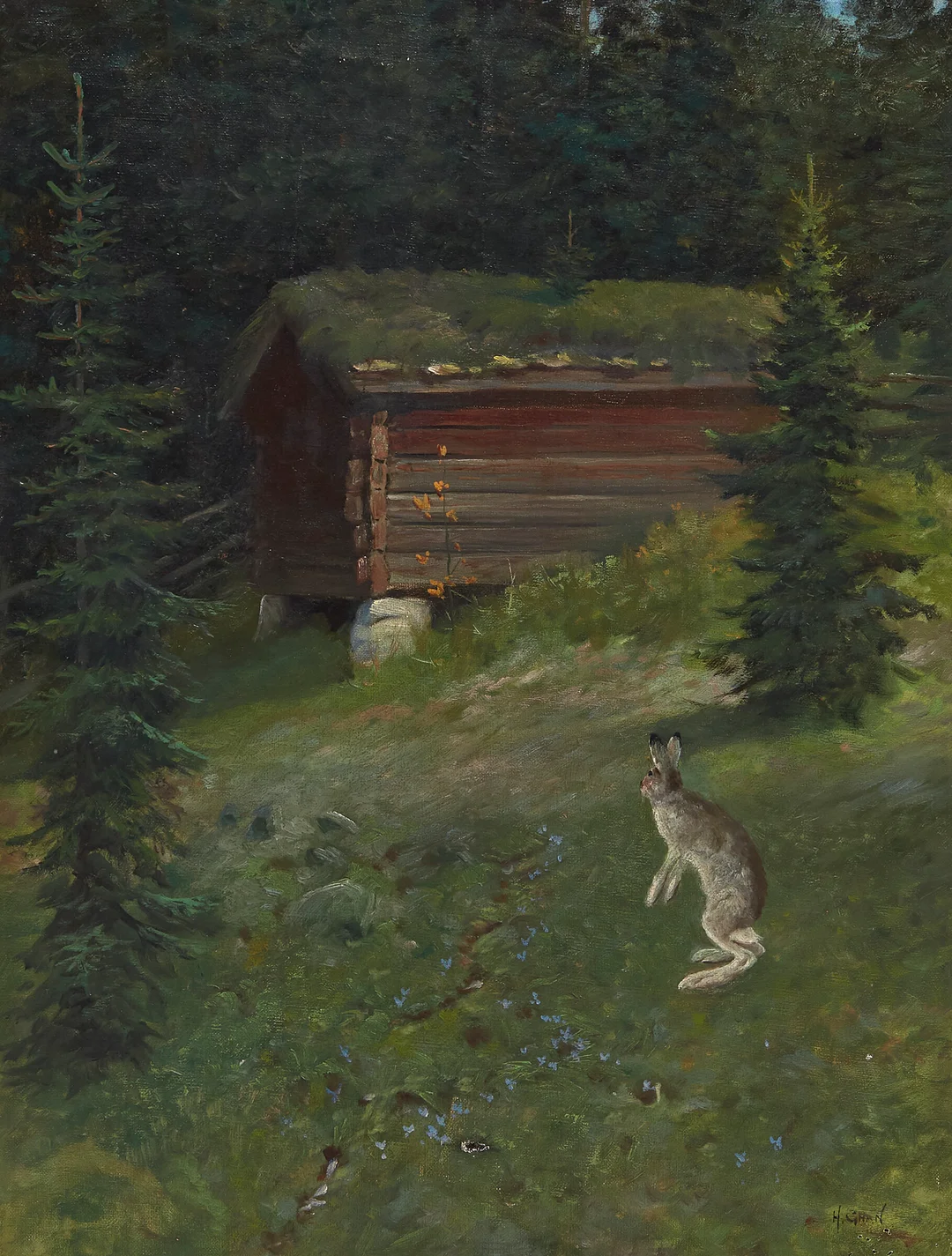 Gran, Halfdan — Hare på gårdstun — Kunst/Maleri — Blomqvist