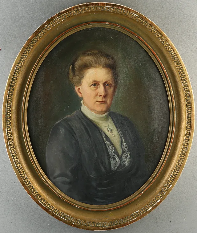 BRUNO HOPPE. Porträtt av konsultinan Anna Lindgren, olja på duk. signerad, med dedikation a tergo.
