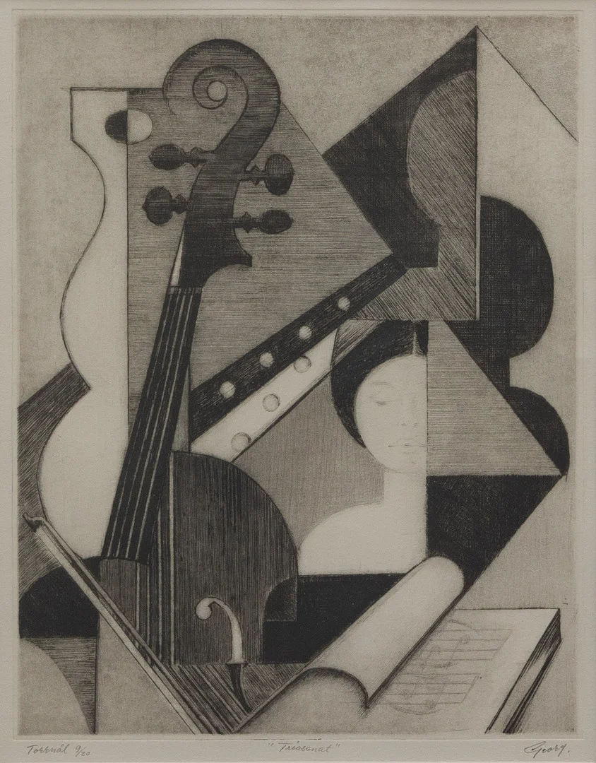 GEORG NILSSON (1908-1988). "Triosonat", torrnål nr 9/20, signerad. — Engravings & Prints — Garpenhus Auktioner