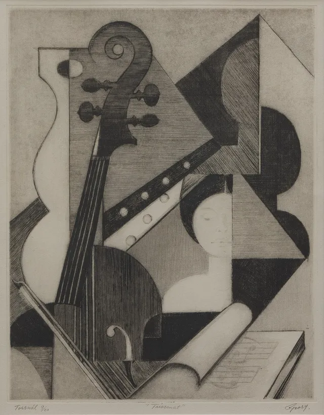 GEORG NILSSON (1908-1988). "Triosonat", torrnål nr 9/20, signerad.