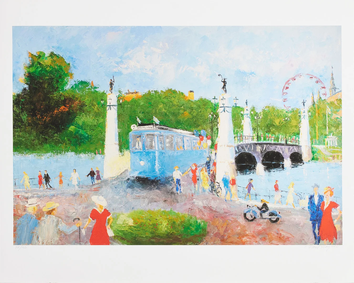 KARL HÖGLUND. Djurgårdsbron, giclèe, signerad, numrerad 34/150. — Engravings & Prints — Stockholms Auktionsverk Magasin 5