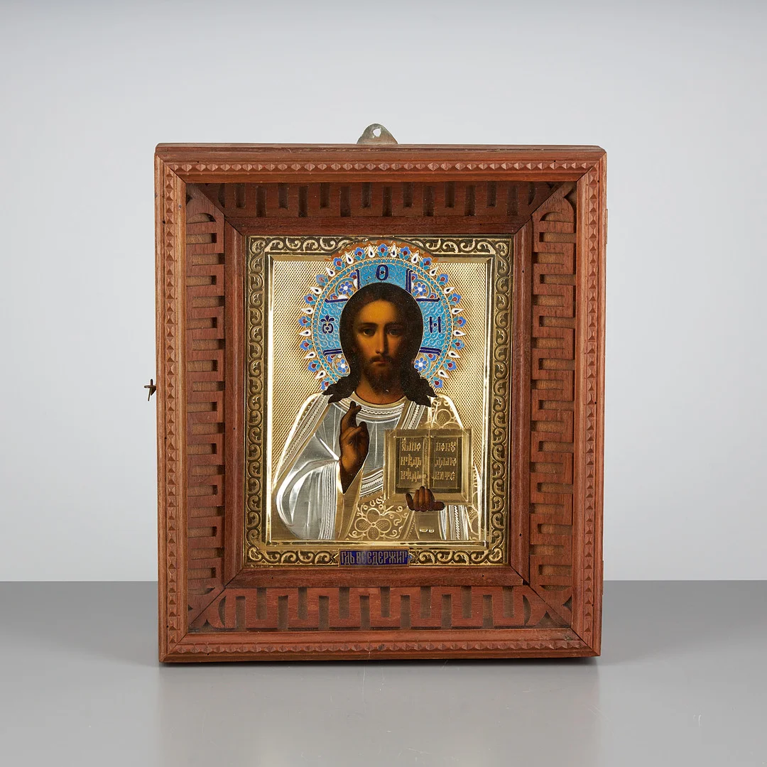 IKON, Kristus Allsmäktige-Pantokrator, Ryssland, Moskva 1896-1908, Semyon Galkin. — Other — Stockholms Auktionsverk Helsinki