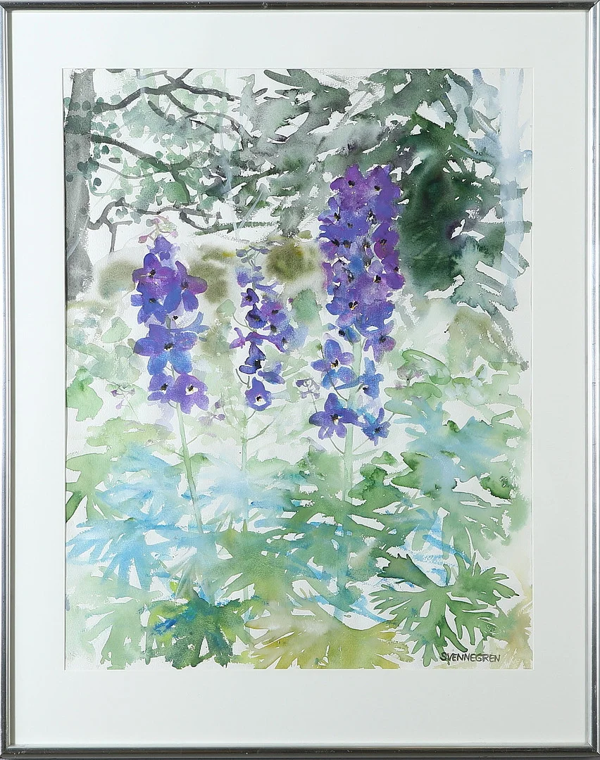 SOLVEIG SVENNEGREN. "Riddarsporrar", akvarell, signerad. — Paintings — Auktionshuset Kolonn