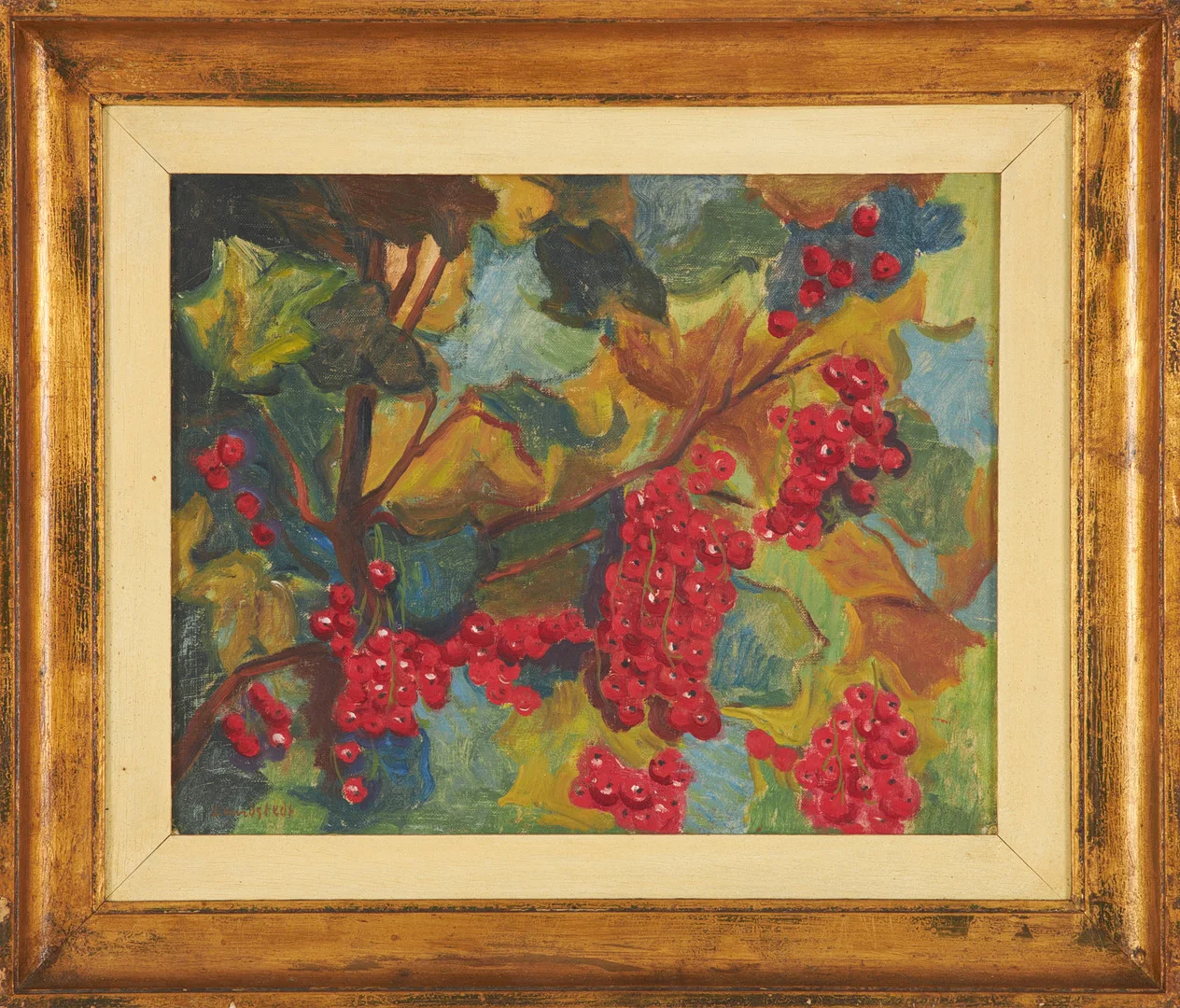 KRISTIAN LUNDSTEDT. "Vinbär II", olja på pånnå, signerad, á tergo titulerad och daterad 1942. — Paintings — Stockholms Auktionsverk Sickla