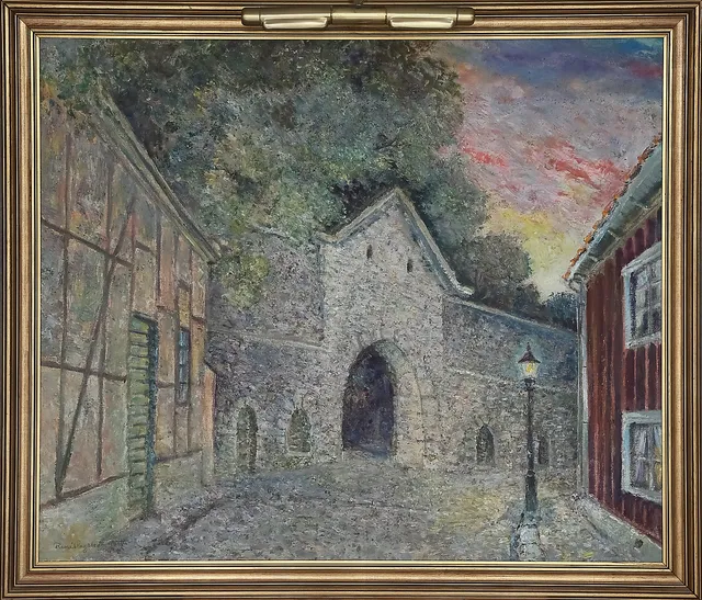 RENÉ HAGSTEDT. Västerport, Kalmar, olja på duk, signerad.