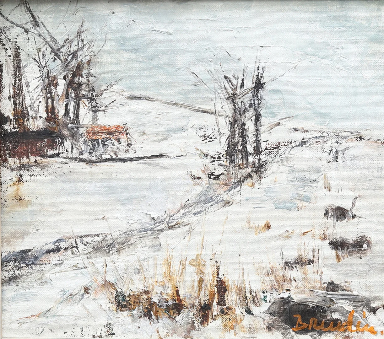 HANNA BRUNDIN (1914-2000). Vinterlandskap, olja på duk, signerad. — Paintings — Garpenhus Auktioner