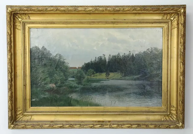 ALFRED THÖRNE (1850-1916). olja på duk, Insjölandskap, signerad, daterad 1895.