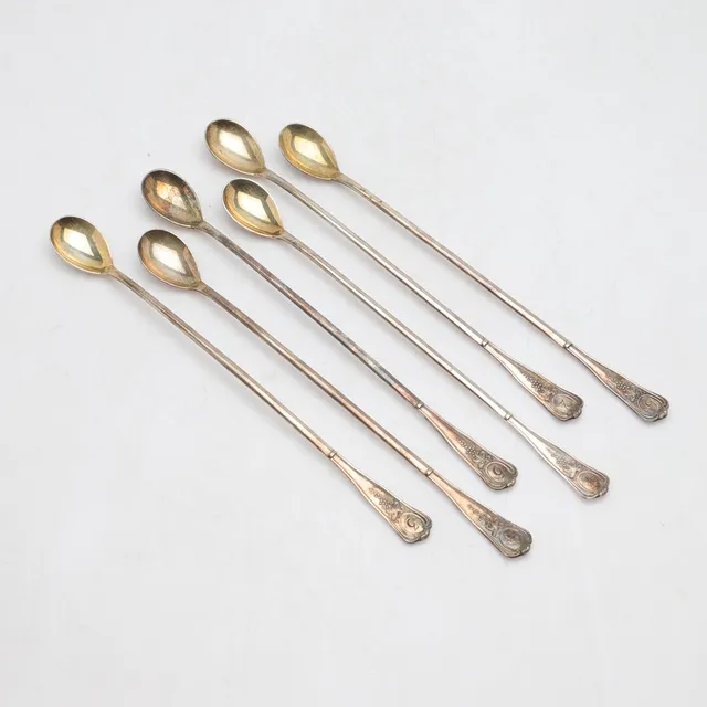DRINKSKEDAR, 6 st, nysilver, 1900-tal.