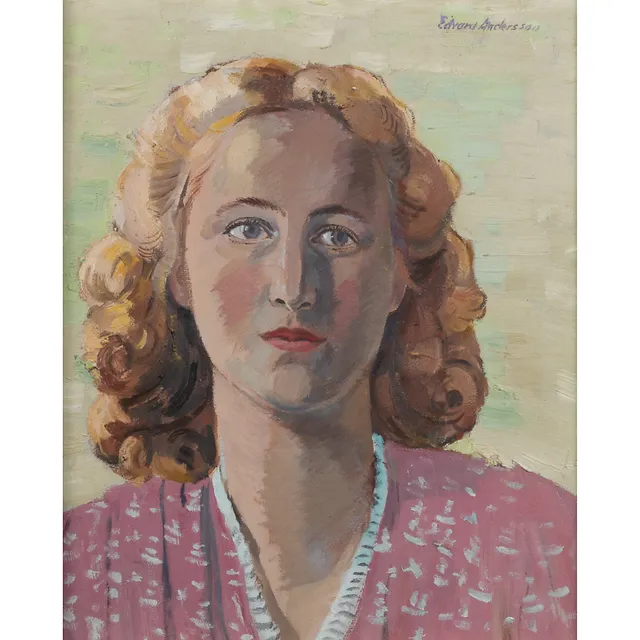 EDVARD ANDERSSON. Porträtt, olja på pannå, signerad.