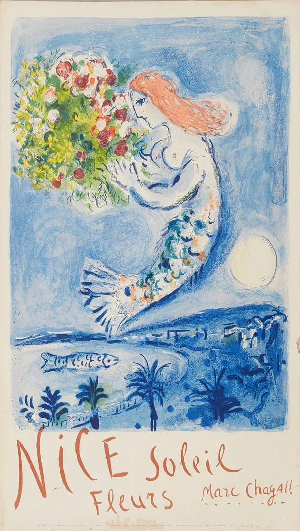 MARC CHAGALL. "Nice Soleil Fleurs", färglitografisk affisch, Mourlot. — Engravings & Prints — Stockholms Auktionsverk Magasin 5