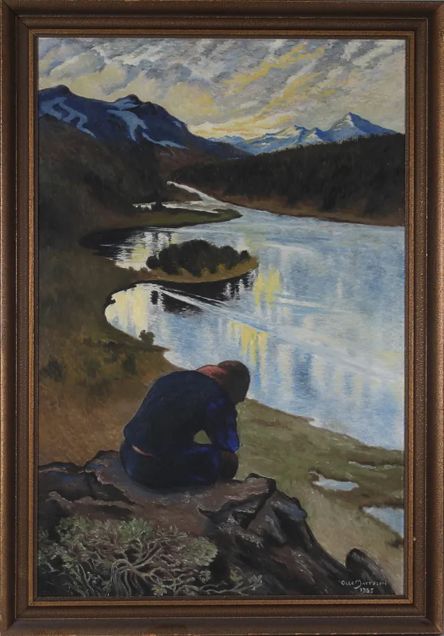 OLLE MATTSSON. Älvlandskap, olja på duk, signerad och daterad 1935.