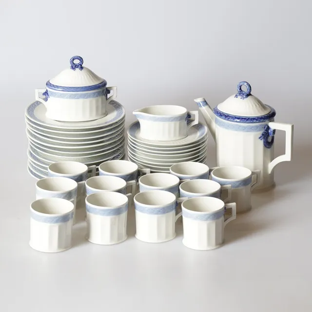 ARNOLD KROGH. kaffeservis, 27 delar, "Blå vifte", Royal Copenhagen, Danmark.
