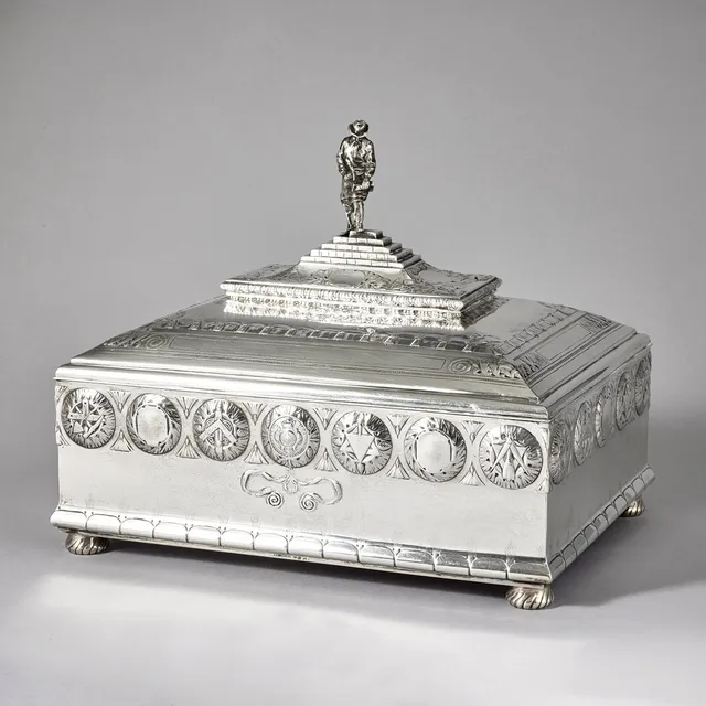 CG HALLBERG. A Swedish early 20th century silver casket, mark of CG Hallberg, Stockholm 1909.