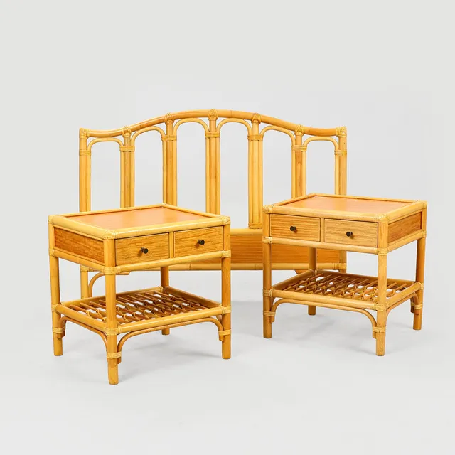 KENNETH BERGENBLAD. Et par sengeborde og sengegavl af rattan/bambus, Dux, Sverige. 1900-talets anden halvdel, (3).