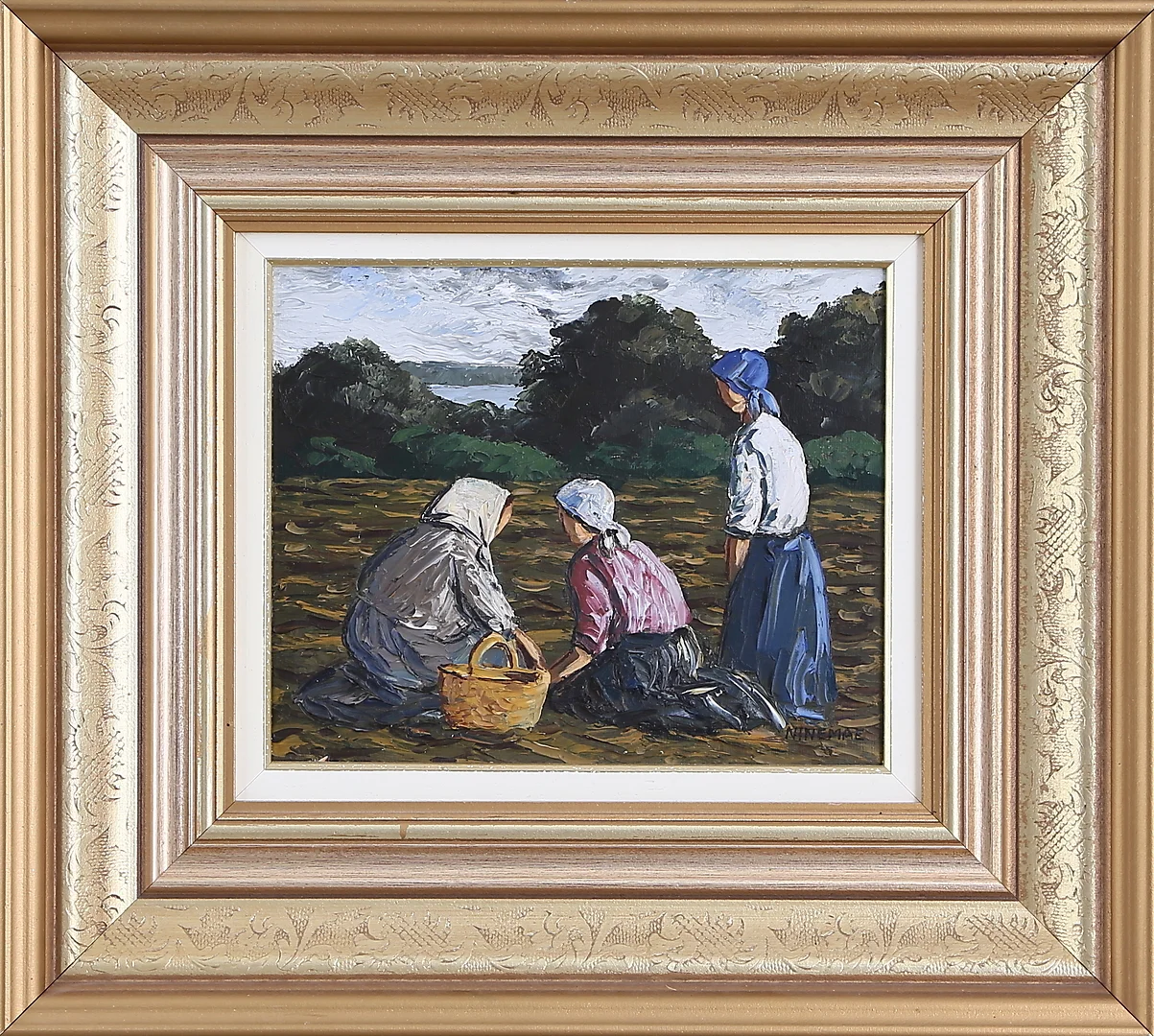 BORIS NINEMAE. "På potatisåkern", olja på duk, signerad. — Paintings — Kalmar Auktionsverk