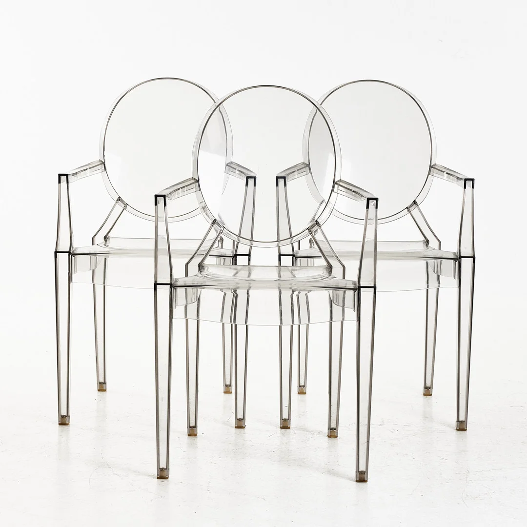 PHILIPPE STARCK. Karmstolar, 3 st., "Louis Ghost", Kartell. — Armchairs & Chairs — Stockholms Auktionsverk Magasin 5