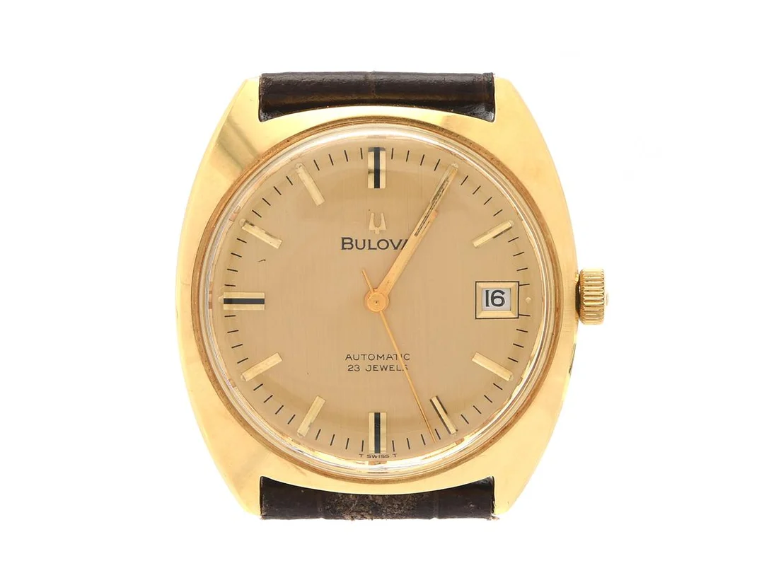 Bulova 18K, 47mm med läderarm band box Extra armband, manual — Klockor/Bulova — Kaplans
