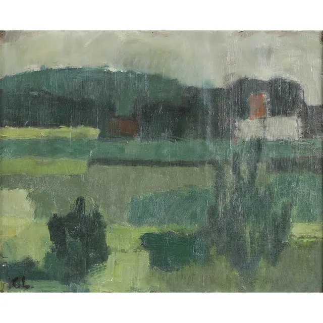 KAI LINDEMANN (1931-2007). Landskab, olie på lærred på masonit, 1956.