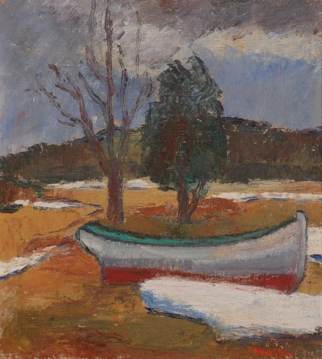 THURE WAHLSTRÖM. Landskap med snöfläckar, olja på duk, signerad T. Wahlström.