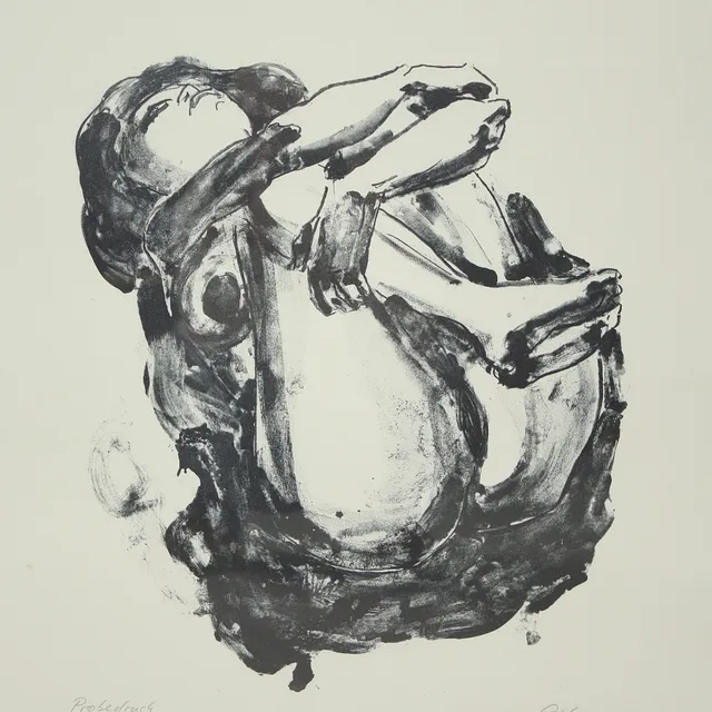 HUBERTUS GIEBE (bk). 'Weiblicher Akt', 1998, Lithografie, Probedruck.