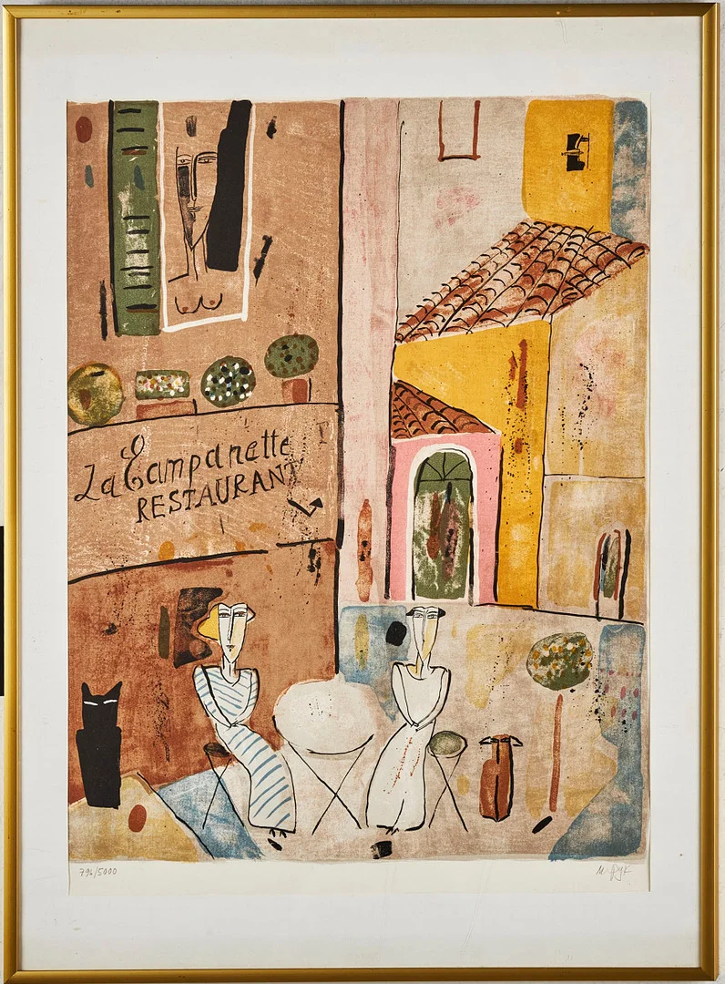 MADELEINE PYK. "Restaurang la Campanette", färglitografi, signerad och numrerad 796/5000. — Engravings & Prints — Stockholms Auktionsverk Sickla
