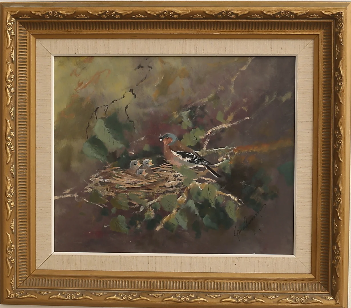 TORBJÖRN MARTINSSON. Olja på duk, "Bofink vid boet", signerad. — Paintings — RA Auktionsverket Norrköping